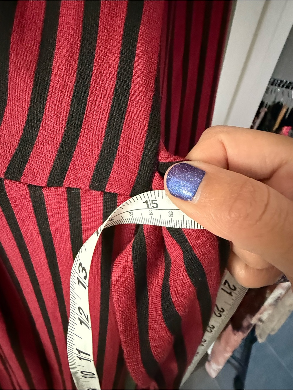 Velvet Heart Red & Black Striped Long Sleeve Midi Dress with Tie Waist sz M - Picture 5 of 7